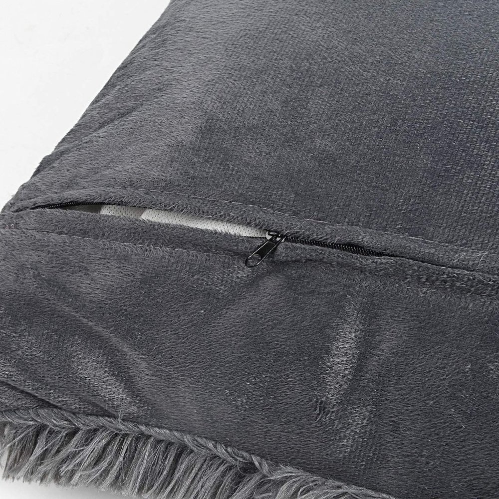 Deep Gray Luxury Furry Soft Adorable Trendy Pompom Throw Pillow Decor Cover Set - Picture 6 of 8